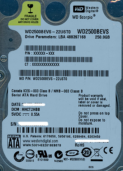 WD2500BEVS (250GB 9.5mm)