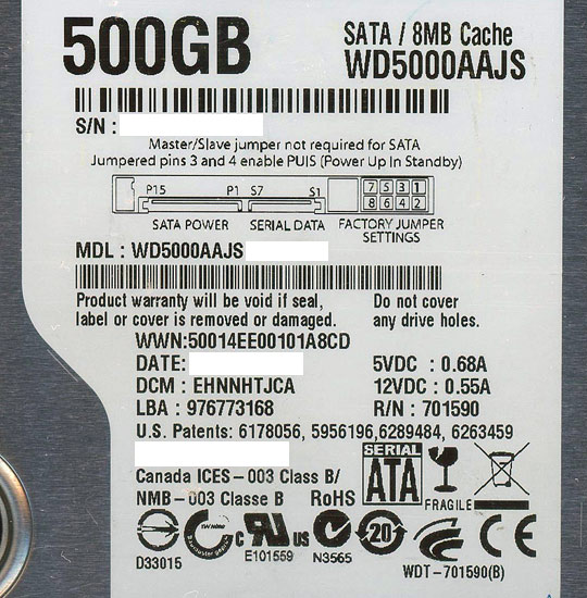 WD5000AAJS (500GB SATA300 7200)
